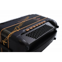 Beltuna Leader IV 96 bass double tone chamber musette tuned piano accordion in black and copper. MIDI options available.
